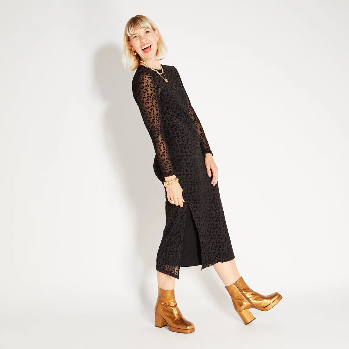 Black Leopard Mesh Dress